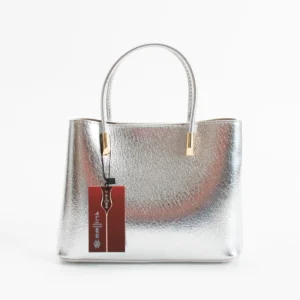 Sellini Jesse Vertical Form Silver Hand and Shoulder Bag with Silver Buckle Detail
